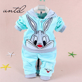 New Baby Girls Clothing Set Cartoon Velvet Rabbit Embroidery Long Sleeve Hoodie + Pants 2Pc Suit Baby Kids Clothing Sets