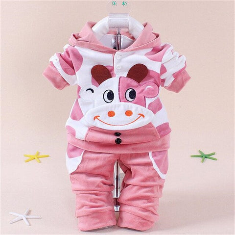 Winter Newborn Baby Girls Clothing Set for 1 2 3 Years Toddler Cow Hooded Pullover Baby Christmas Outfits Kids Kitty Bodysuit