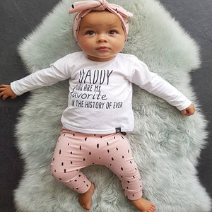 Newborn Baby Girls Clothes Autumn Long Sleeve Letter T-shirt+Pink Print Pants+Headband Infant 3Pcs Baby Girls Clothing Set