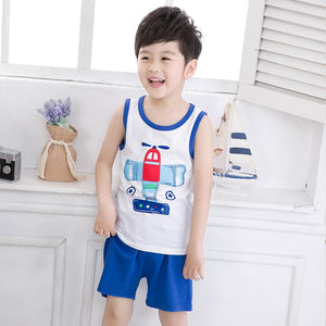 Summer Cute Cartoon 2PCS Kids Baby Boys Girls Floral Vest Top Shorts Pants Set Clothes Children Pajamas Girls Clothing Sets DS9