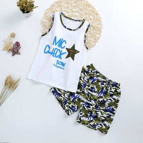 Summer Cute Cartoon 2PCS Kids Baby Boys Girls Floral Vest Top Shorts Pants Set Clothes Children Pajamas Girls Clothing Sets DS9