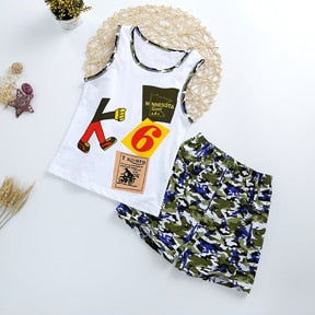 Summer Cute Cartoon 2PCS Kids Baby Boys Girls Floral Vest Top Shorts Pants Set Clothes Children Pajamas Girls Clothing Sets DS9