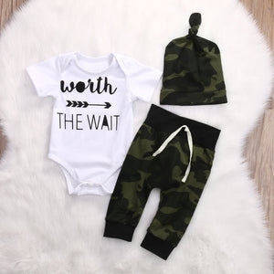 Camouflage Newborn Toddler Baby Boys Clothes Romper Bodysuit + Pants Hats Outfits Set The Wait arrow Infant Boy Clothing Set