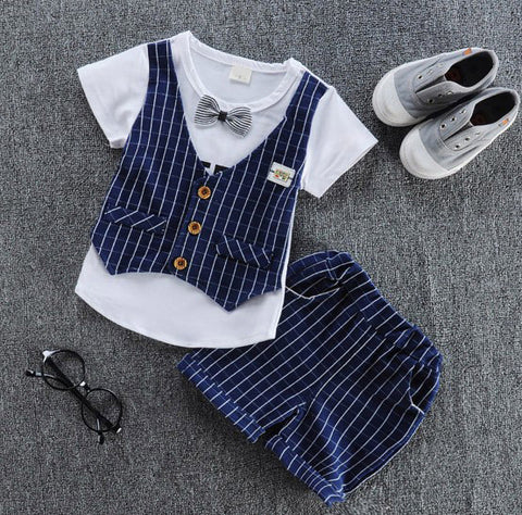 2019 children handsome clothing kids casual T-shirt with fake vest+ pant 2Pcs/set boys fashion summer sets.