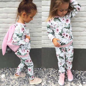 Fashion Toddler Kids Baby Girl Clothing Set Flower Long Sleeve T-shirt+Pants Tracksuit 2Pcs Outfits Baby Girl Autumn Clothes