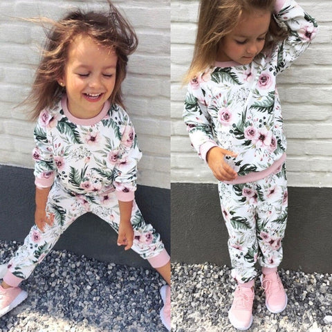 Fashion Toddler Kids Baby Girl Clothing Set Flower Long Sleeve T-shirt+Pants Tracksuit 2Pcs Outfits Baby Girl Autumn Clothes