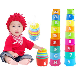 8PCS Educational Baby boy infant Toys 6Month+ Figures Letters Foldind Stack Cup Tower Children Early Intelligence