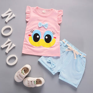 Summer Cute Cartoon 2PCS Kids Baby Girls Floral T-shirt Top Shorts Pants Set Clothes Girls Clothing Sets