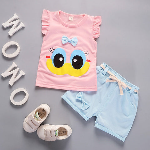 Summer Cute Cartoon 2PCS Kids Baby Girls Floral T-shirt Top Shorts Pants Set Clothes Girls Clothing Sets