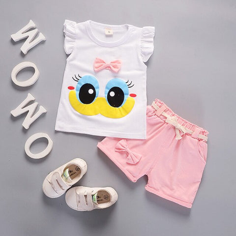 Summer Cute Cartoon 2PCS Kids Baby Girls Floral T-shirt Top Shorts Pants Set Clothes Girls Clothing Sets