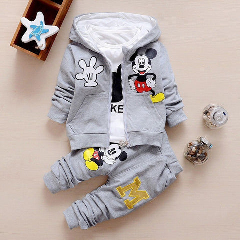 0-4 yrs Children Kids Boys Clothing Mickey Set Autumn Winter 3 Piece Sets Hooded Coat girls Suits Fall Cotton Baby Boy Clothes