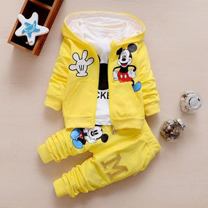 0-4 yrs Children Kids Boys Clothing Mickey Set Autumn Winter 3 Piece Sets Hooded Coat girls Suits Fall Cotton Baby Boy Clothes