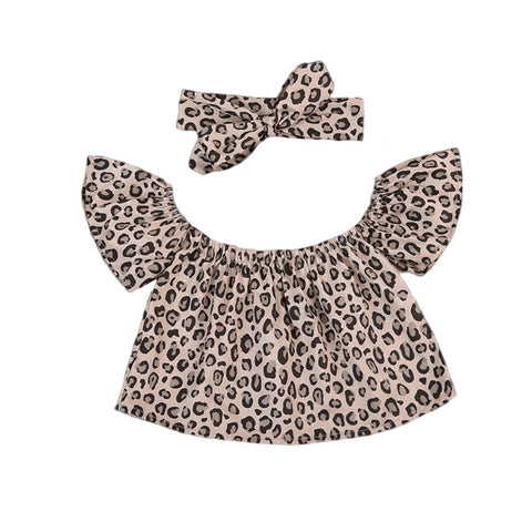 Toddler Baby Girl Blouse Kids Off Shoulder Crop Costume Leopard Summer Tops Slash Neck Girls Children Clothing Outfits Cute