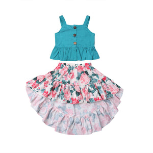 2019 2PCS Print Flower Toddler Kids Girls Summer Outfits Clothes Dress Tops+Skirt Outfits Set Fashion Clothing