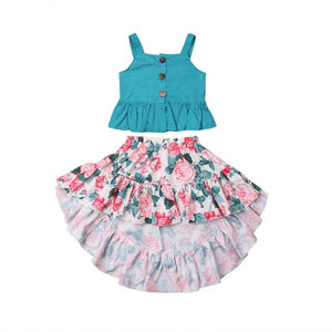 2019 2PCS Print Flower Toddler Kids Girls Summer Outfits Clothes Dress Tops+Skirt Outfits Set Fashion Clothing