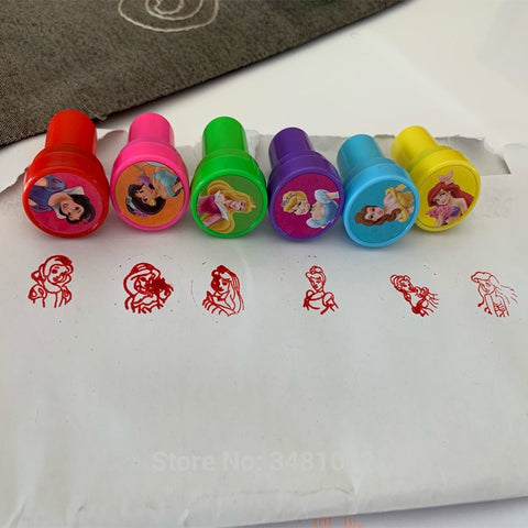 6pcs/bag Rubber Self Inking Stamps Educational Toy Cartoon Princess Stamps Children Hobby School Art Tool of Party Toys Set