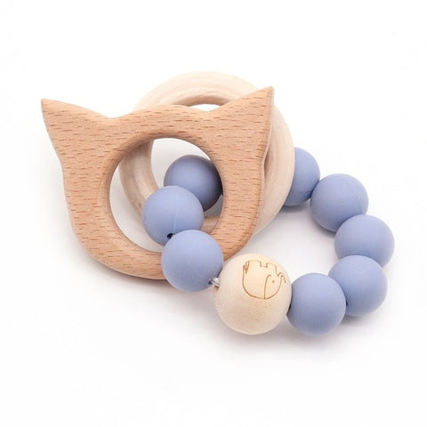 Wooden Teether Baby Bracelet Animal Shaped Jewelry Teething For Organic Wood Silicone Beads Baby Rattle Stroller Accessories Toy