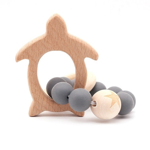 Wooden Teether Baby Bracelet Animal Shaped Jewelry Teething For Organic Wood Silicone Beads Baby Rattle Stroller Accessories Toy