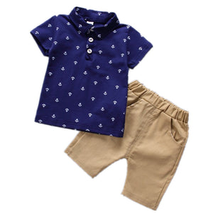 2019 New Children's clothing suit  for Boys sets Kids  Summer Short-sleeve Lapel T-shirt + Pants Two-piece baby set