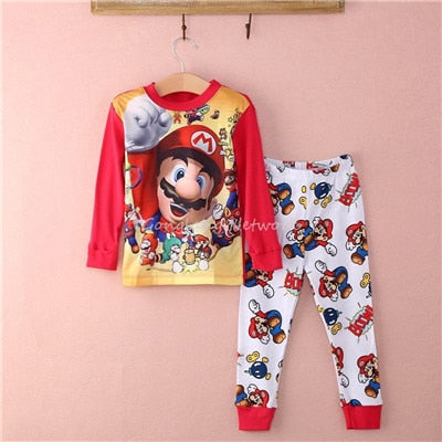 Cartoon Kids Toddler Boys Super Mario Clothes Suits Cotton Sleepwear Nightwear Pajamas Set Casual Printed Clothing Suit