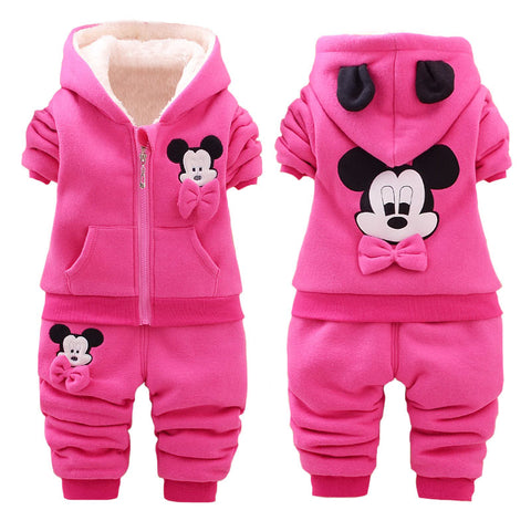 Baby Girls Minnie Clothing Sets Kids Girls Winter Thicken Cotton Long Sleeve Warm Outerwear+Pants Suit Toddler Set For 1-4 Years