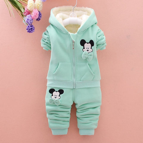 Baby Girls Minnie Clothing Sets Kids Girls Winter Thicken Cotton Long Sleeve Warm Outerwear+Pants Suit Toddler Set For 1-4 Years