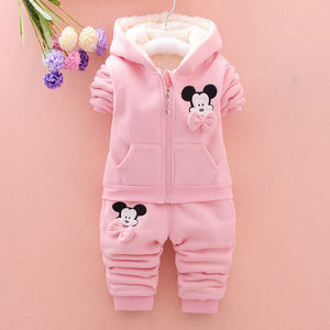 Baby Girls Minnie Clothing Sets Kids Girls Winter Thicken Cotton Long Sleeve Warm Outerwear+Pants Suit Toddler Set For 1-4 Years