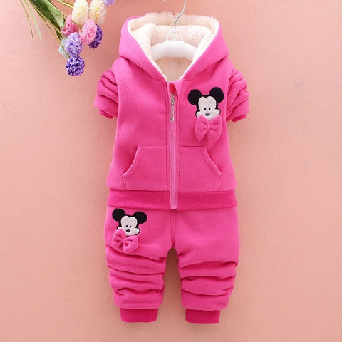 Baby Girls Minnie Clothing Sets Kids Girls Winter Thicken Cotton Long Sleeve Warm Outerwear+Pants Suit Toddler Set For 1-4 Years