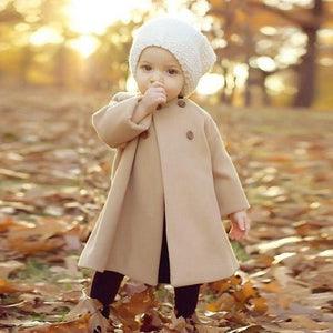 New Fashion Girls Double-breasted Warm Coat Jacket Baby Solid Color Long Section Coat Children's Clothing Outwear Button Jacket