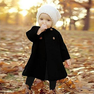 New Fashion Girls Double-breasted Warm Coat Jacket Baby Solid Color Long Section Coat Children's Clothing Outwear Button Jacket